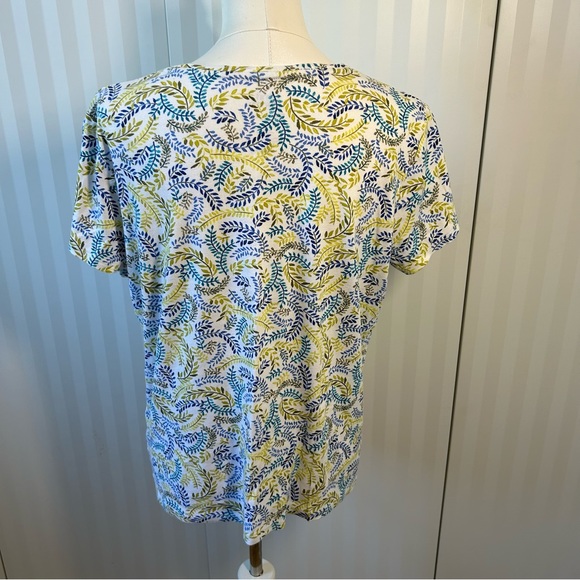 Croft & Barrow white blue green yellow ferns classic tee 100% cotton Size L - Picture 6 of 7